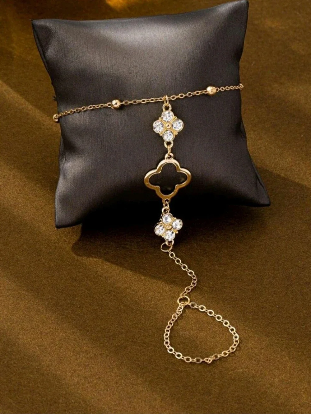 Golden Clover Crystal Hand Chain Bracelet